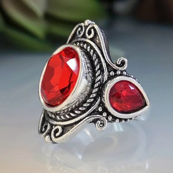 Red Ruby Zirconia Stainless Steel Ring Size 8 - Picture 3 of 4
